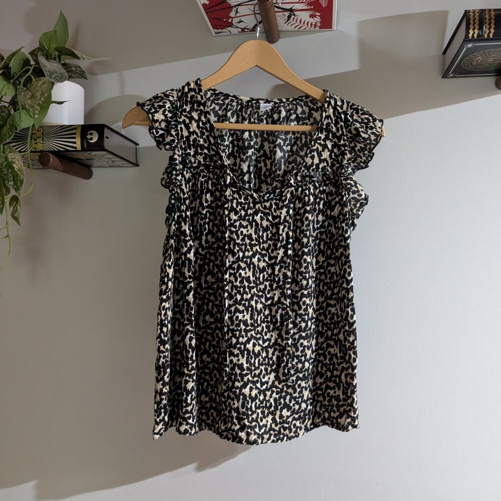 Old Navy | Leopard Print Tie Neck Ruffle Sleeve Knit Top | Women's M